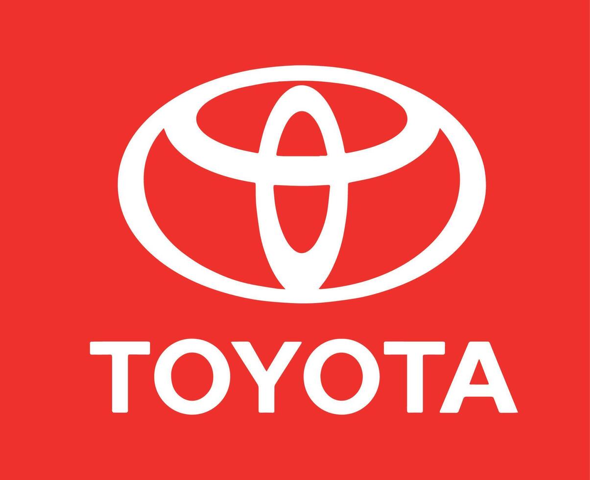 toyota brand logo car symbol with name white design japan automobile illustration red with background free vector
